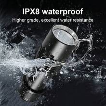 专业大深度潜水手电筒防水等级IPX8强光3色水下工作夜潜手电筒大功率磁控开关操作方便耐腐蚀铝合金手电筒适用于水下洞穴探险、船舶工业、水产养殖搜索手电筒 - 黑色 - 查看 8