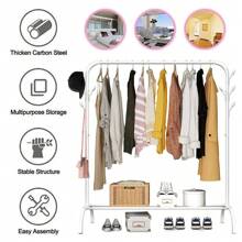Heavy Duty Clothes Rail Rack Garment Hanging Display Stand Shoes Storage Shelves - White - View 6