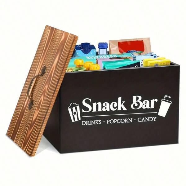 Organizador de lanches de madeira rústica com alças - Cesta de armazenamento multiuso para batatas fritas, doces e bebidas - Perfeito para bancadas de cozinha, despensa e armários