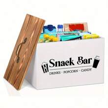 Estante de almacenamiento de aperitivos de madera rústica con asa - Organizador multifuncional de canasta para almacenar chips, dulces y bebidas - Ideal para encimera, despensa y gabinete - Multicolor - Ver 4