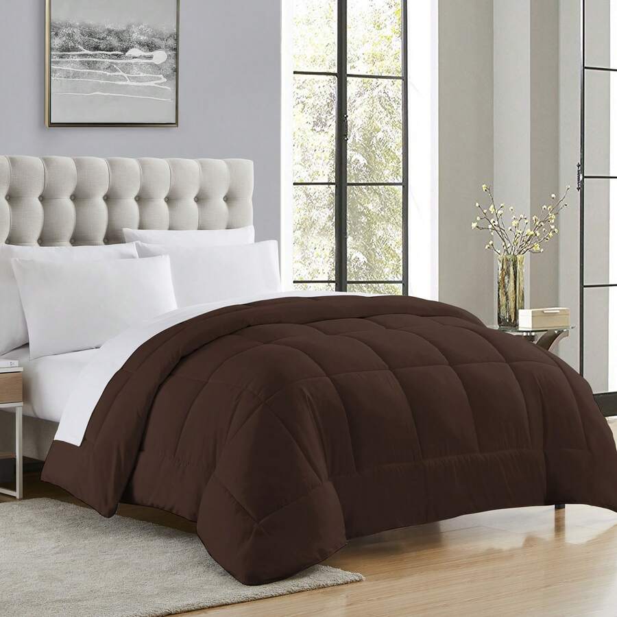 Reversible Luxury Down Alternative All-Season Solid Ultra-Soft Comforter By Sweet Home Collection, Machine Washable, Duvet Insert - màu nâu - Xem 1