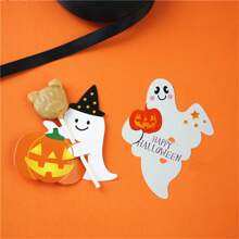 50pcs/Set Halloween Ghost Pattern Lollipop Decorative Paper Cards, DIY Decoration Cards