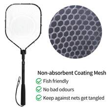 Fly Fishing Landing Net Soft Rubber Mesh Catch Release Fish Net Lightweight Portable Landing Net Aluminum Handle Frame