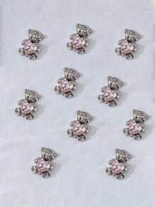 10件組 3D可愛熊指甲飾品，金/銀合金水晶熊，白色/粉色愛心指甲水鑽，熊指甲美甲用品，DIY熊指甲設計裝飾，美甲，DIY手工，指甲貼飾，指甲寶石指甲飾件 - 彩色 - 查看 11