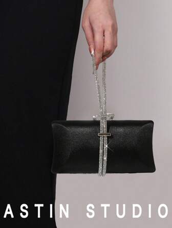 轻巧，商务休闲水钻装饰水桶包迷你抽绳设计，透明包仿珍珠包晚宴包，晚宴包迷人，优雅，精致，安静的奢华水钻适合派对女孩，女人，新娘非常适合派对，晚宴/宴会圣诞派对礼服，与新年服装完美搭配，与女士派对礼服完美搭配，必备婚礼物品，与毕业礼服，舞会礼服完美搭配