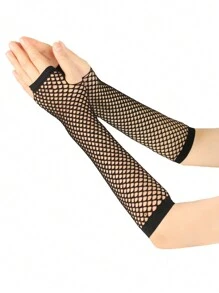 1pair Bright Color Coarse Mesh Fishnet With Elastic Gloves, Sexy Bridal Long Gloves, Punk Half-Finger Nightclub Party Etiquette Gloves, Suitable For Cos Clothing With Corresponding Colors.