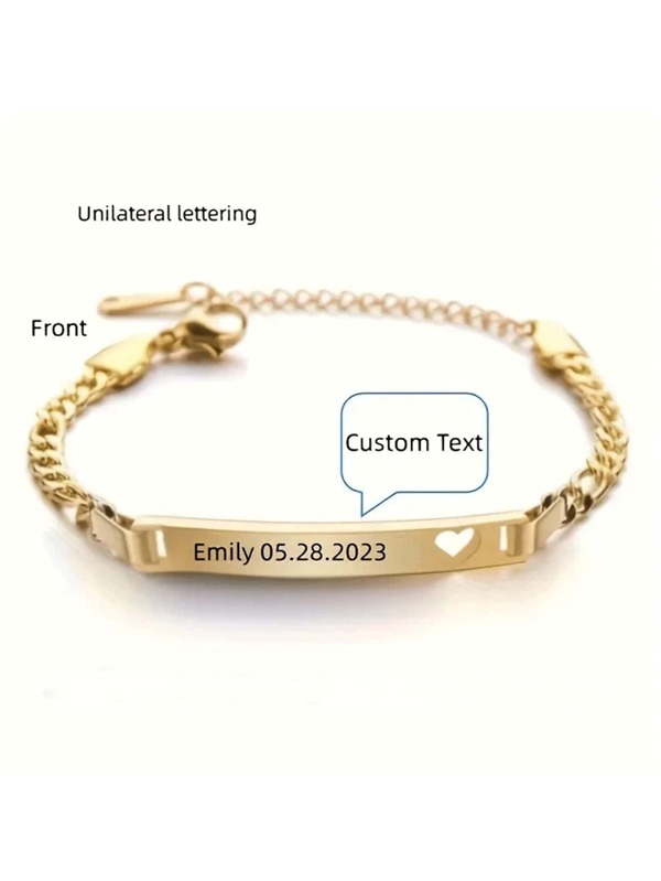 1 Personalized Stainless Steel Glossy Women's Bracelet - Laser Engraved Custom Nameplate, Commemorative Gift, Unique Accessory Only Supporting English