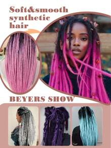 24 英寸黑色至紫色波浪辫子合成直发双头辫子接发,5 股合成辫子接发直发波西米亚风手工辫子嬉皮风格辫子适合女性日常使用以及圣诞节音乐节狂欢节新年礼物使用(直发 5 股/包) - 彩色 - 查看 8