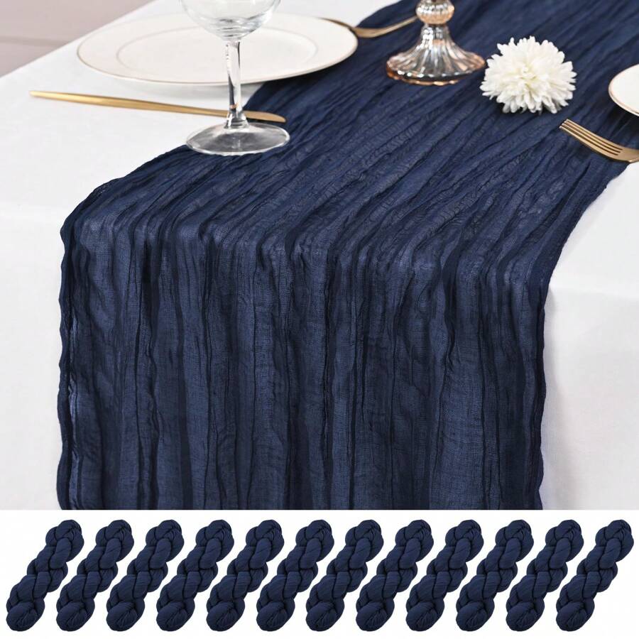 12 Pack Table Runner 10Ft Long Cheesecloth Table Runner Rustic Gauze Table Runner Romantic Fabric Cheese Cloth Table Runner For Wedding Party Bridal Baby Shower - 藏蓝色 - 查看 1
