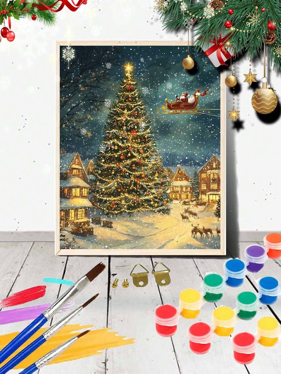 Large Christmas Tree 2024 Easy To Assemble DIY Digital Oil Painting, Effortless Artistic