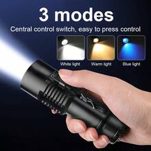 专业大深度潜水手电筒防水等级IPX8强光3色水下工作夜潜手电筒大功率磁控开关操作方便耐腐蚀铝合金手电筒适用于水下洞穴探险、船舶工业、水产养殖搜索手电筒 - 黑色 - 查看 7