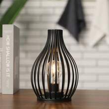 Decorations Table Lamp Battery Powered 9.5''High Vase Shaped Cordless Lamp With 6-Hours Timer Feature LED Light Decorative Room Battery Lamp For Indoor Table Garden Party - Black - View 2
