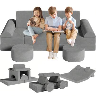 Sofa do zabawy 14-częściowa, sofa dla dzieci, modułowa kanapa do zabawy dla dzieci, sofa dla dzieci z klocków piankowych, sofa do zabawy dla dzieci i fotele dziecięce, przytulny kącik w pokoju dziecięcym, do zabawy, kreatywności, spania