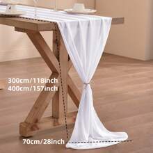 1pc 28x118/157 Inch White Sheer Chiffon Wedding Table Runner, Romantic Rustic Table Runner, White Chiffon Long Table Scarf, Transparent Tulle Table Runner, Elegant Rustic Dining Table Decor, Suitable For Country Style Wedding Reception, Birthday Party, Christmas, Bridal Shower (Multiple Colors Available, Comes With Ribbon) - Solid Color - View 3
