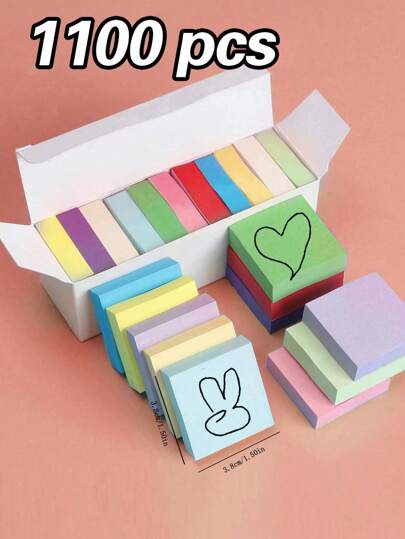 1100pcs Mini Memo Notes, 3.8cm X 3.8cm, 11 Assorted Colors, Index Cards, Tags, Stationery For Office, Study, Notebooks, Reminders, Stickers, Colorful Papers, Random Non-Repeating Colors,School Supplies,Back To School