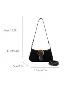 Nouveau sac à bandoulière pour femmes 2024, sac bandoulière design unique, sac sous le bras décontracté et assorti, sac à main simple et élégant, matériau PU confortable avec finition mate et design de couleur unie, fermeture éclair, sangle réglable et amovible, grande capacité, design en forme de croissant, automne/hiver - Noir - Voir 5