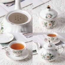 Sweejar Home 21-Pieces Porcelain Tea Set, Vintage Floral Gift Tea Set, Tea Service For Adults, With Teapot, Sugar Bowl, Creamer Pitcher And Spoons, For Tea/Coffee, Suitable For Party - 茶花 - 查看 3