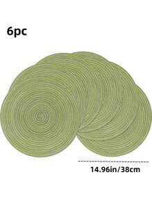 12pcs/Set Round Woven Placemats & Coasters Set, 15 Inch, Double-Sided Washable, Suitable For Kitchen, Holiday Parties, Dinners, Family Gatherings (Green)