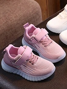 1 par de zapatillas deportivas de punto de moda para niños con cordones y cierre de gancho y bucle, aptas para senderismo y deportes al aire libre
