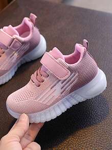 1 par de zapatillas deportivas de punto de moda para niños con cordones y cierre de gancho y bucle, aptas para senderismo y deportes al aire libre