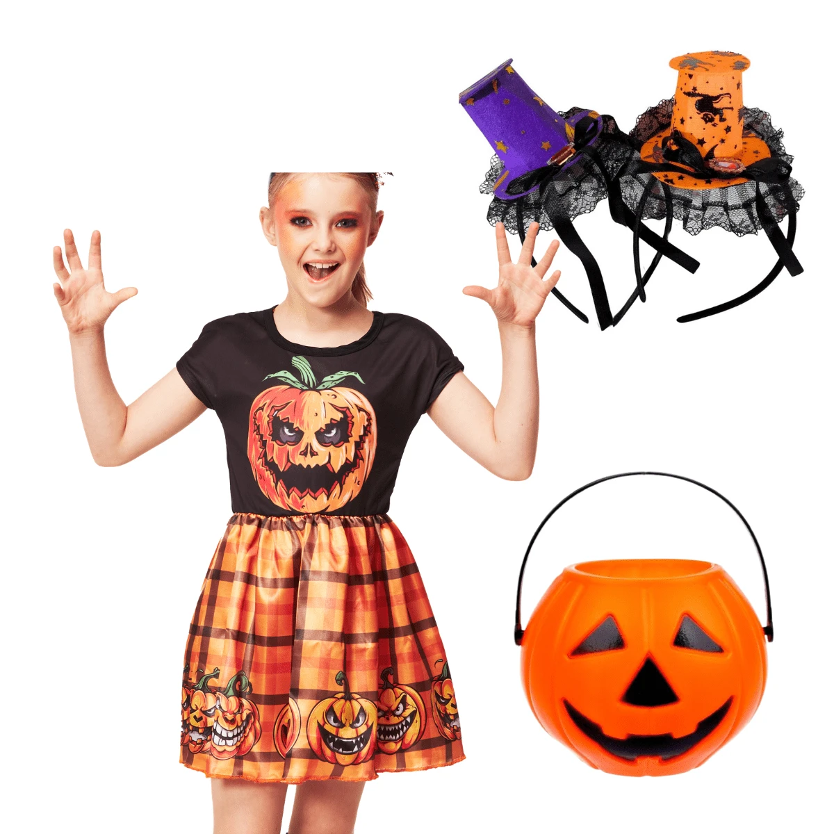 Harrods Store Party Kit Dress Headband Pumpkin Bucket Trick Or Treat Cho - Màu tím - Xem 1