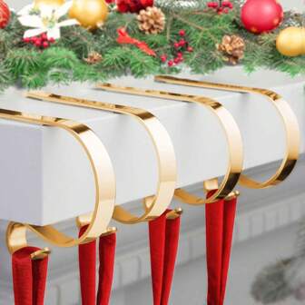 2 piezas Soportes dorados para calcetines de Navidad, Ganchos para chimenea, Ganchos decorativos colgantes antideslizantes para el árbol de Navidad para fiesta de cumpleaños, boda, aplicables para decoraciones navideñas, ganchos para calcetines de chimenea, fondos de fiesta