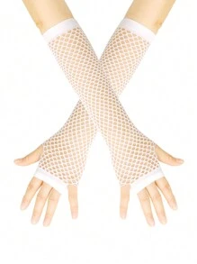 1pair Bright Color Coarse Mesh Fishnet With Elastic Gloves, Sexy Bridal Long Gloves, Punk Half-Finger Nightclub Party Etiquette Gloves, Suitable For Cos Clothing With Corresponding Colors.