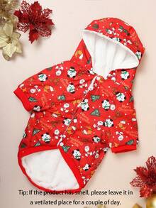 涤纶雪人圣诞装，树印花，保暖，秋冬厚款，可水洗，毛绒宠物猫狗服装。圣诞派对连帽衫，适合中小型猫狗。 - 紅色 - 查看 2