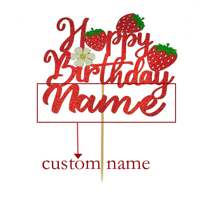 1pc Personalized Birthday Cake Hat, Customizable Nameplate Cake Top Decor, Double-Sided Glitter Card With Strawberry Element