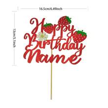 1pc Personalized Birthday Cake Hat, Customizable Nameplate Cake Top Decor, Double-Sided Glitter Card With Strawberry Element