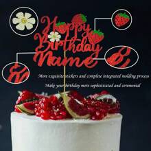 1pc Personalized Birthday Cake Hat, Customizable Nameplate Cake Top Decor, Double-Sided Glitter Card With Strawberry Element