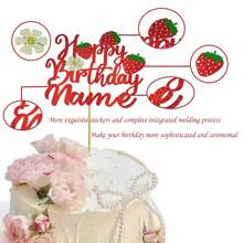 1pc Personalized Birthday Cake Hat, Customizable Nameplate Cake Top Decor, Double-Sided Glitter Card With Strawberry Element