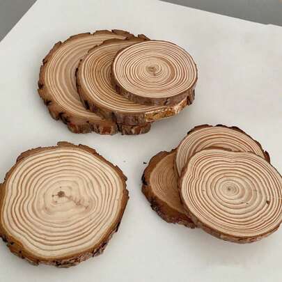 1 pezzo / 4 confezioni / 6 pezzi Pezzi di legno naturale non lavorato, set di sottobicchieri/portacandele con cerchio e corteccia, di stile unico e durevole, con grana del legno, ideale per casa, ufficio e decorazione, in stile naturale e rustico, può essere usato come sottobicchieri, decorazioni natalizie fai-da-te, decorazioni centrotavola per matrimoni in stile country