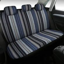 5 Seat Baja Saddle Blanket Car Seat Covers Bucket Front Seat Solid Bench Full Set Cover With Seat Belt Pads And Steering Wheel Cover, Universal Washable Breathable Blue Striped Woven Interior Cover For Sedan, SUV, Truck - 藍色 - 查看 3