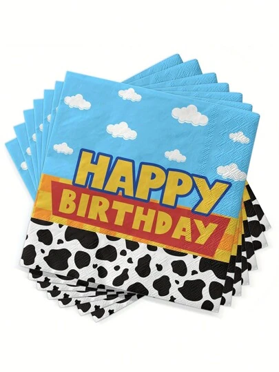 24pcs Cartoon Story Themed Birthday Party Supplies, Including Napkins, Tableware And Decor With Blue Cow Print,Christmas