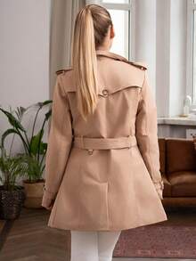 Dwurzędowy płaszcz midi z klapami w paski dla kobiet, wzór z guzikami w panterkę, klasyczny elegancki styl, wygodny na każdy mecz, brytyjski styl