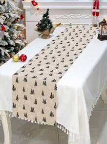 1 件圣诞亚麻桌旗桌布桌布，圣诞树图案圣诞快乐桌旗，圣诞节氛围装饰用品，节日桌面装饰，圣诞派对装饰，家居装饰，餐桌装饰，圣诞装饰，圣诞节，圣诞饰品