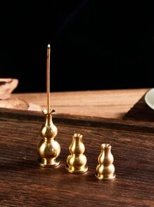 1 pièce Support à encens en laiton massif doré en forme de goutte d'eau grande/moyenne, vase à fleurs en cuivre pur de petite taille, brûle-encens rond perforé en forme de gourde, accessoires - Doré - Voir 8