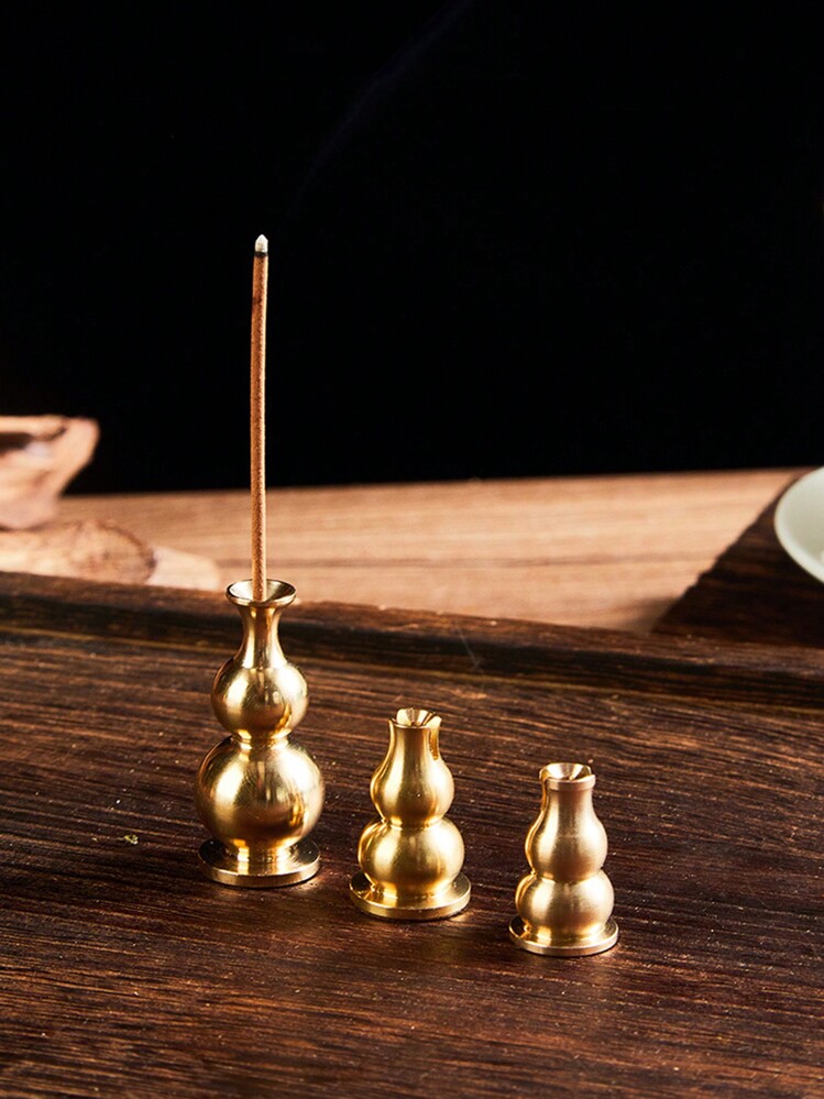 1 件纯铜金色大/中号水滴香座，纯铜小花瓶，葫芦实心穿孔圆盘香炉配件 - 金色 - 查看 7