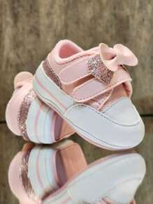 Newborn Baby Girl Pink Sneakers With Sole For Christening - 粉色 - 查看 1