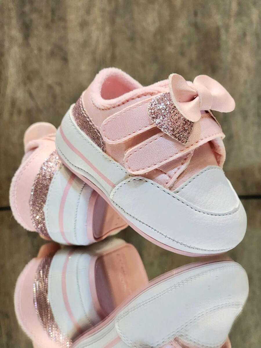 Newborn Baby Girl Pink Sneakers With Sole For Christening - 粉色 - 查看 1