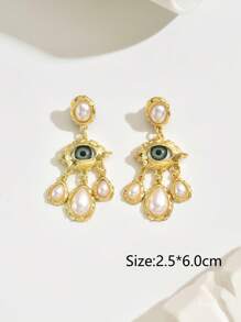 2pcs Exaggerated Eyes Earrings, Vintage Pearl Earrings, Bohemia Eye Dangling Earrings, Party, Vacation, Dating Wear, Gift For Her - Multicolor - View 5