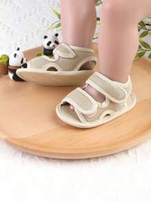 1 Pair Toddlers Boys And Girls Hook & Loop Mesh Design Flat Sandals/Slippers For 0-1 Years Old Babies, Suitable For Spring, Autumn And Summer - Apricot - View 4