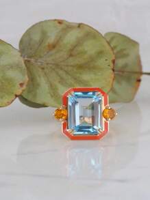 1pc Fashionable Colorful Drip Oil Cubic Zirconia Square Ring Suitable For Women Daily Wear