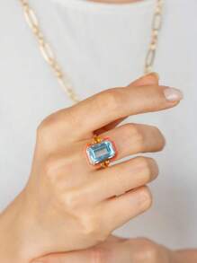 1pc Fashionable Colorful Drip Oil Cubic Zirconia Square Ring Suitable For Women Daily Wear