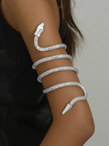 1pc New Creative Coiled Snake Style Bracelet, European American Design - Silver - View 1