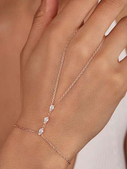 1 pezzo Braccialetto a catena da dito alla moda con strass, elegante bracciale da sposa con zirconi, design di