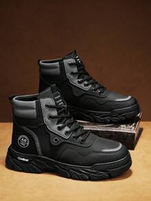 男士高帮休闲靴、时尚运动鞋、工作鞋、鞋子、运动鞋、旅游鞋、圆头踝靴、秋冬 - 黑色 - 查看 3