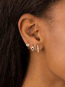 3pcs/Set Fashionable Cubic Zirconia & Evil Eye Decor Golden Earring For Women For Daily Decoration Holiday Wedding Party - 3-pack Earrings - View 9