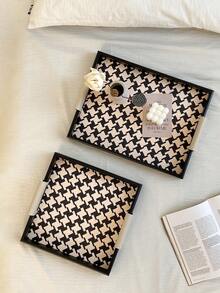 1 pieza Bandeja de madera con estampado de pata de gallo de lujo, nuevo plato con vela perfumada, organizador de bandeja de alta gama para el hogar, organizador de mesa de té de la sala de estar, bandeja de servir para la cena de Navidad, decoración navideña, organizador de tocador de baño, mejor regalo para el estreno de casa